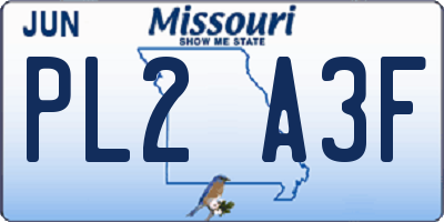 MO license plate PL2A3F