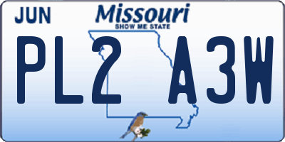 MO license plate PL2A3W