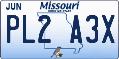 MO license plate PL2A3X
