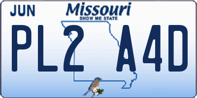 MO license plate PL2A4D