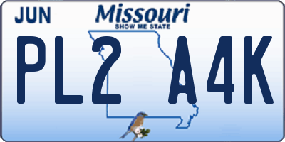 MO license plate PL2A4K