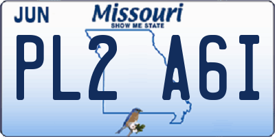 MO license plate PL2A6I