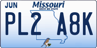 MO license plate PL2A8K