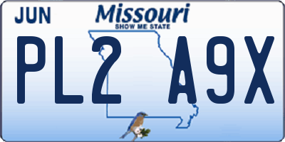 MO license plate PL2A9X