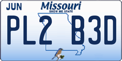 MO license plate PL2B3D