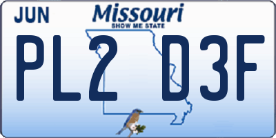 MO license plate PL2D3F