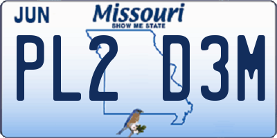 MO license plate PL2D3M