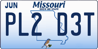MO license plate PL2D3T