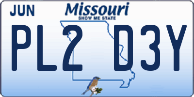 MO license plate PL2D3Y
