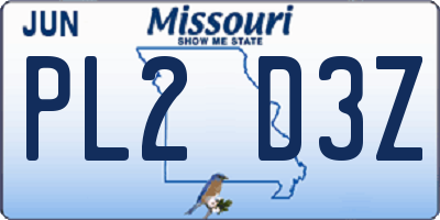 MO license plate PL2D3Z