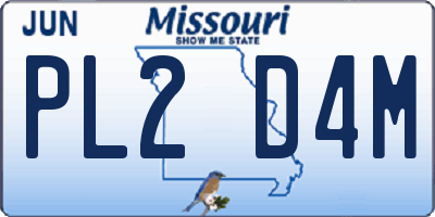 MO license plate PL2D4M