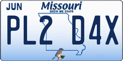MO license plate PL2D4X
