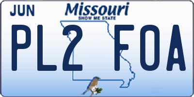 MO license plate PL2F0A