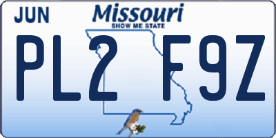 MO license plate PL2F9Z