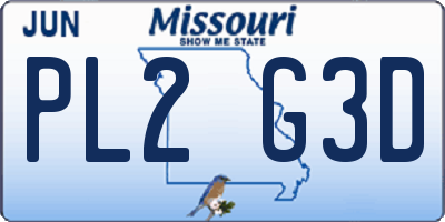 MO license plate PL2G3D