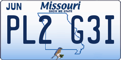 MO license plate PL2G3I