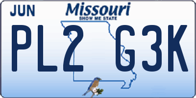 MO license plate PL2G3K