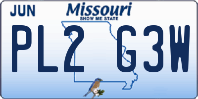 MO license plate PL2G3W