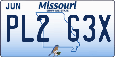 MO license plate PL2G3X