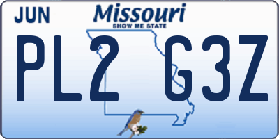 MO license plate PL2G3Z