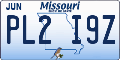 MO license plate PL2I9Z