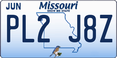 MO license plate PL2J8Z