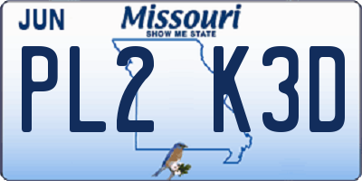 MO license plate PL2K3D