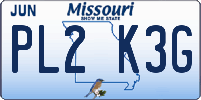 MO license plate PL2K3G
