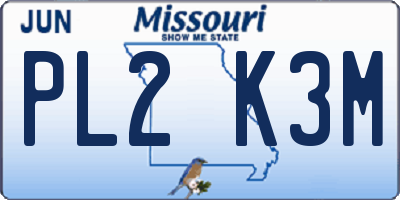MO license plate PL2K3M