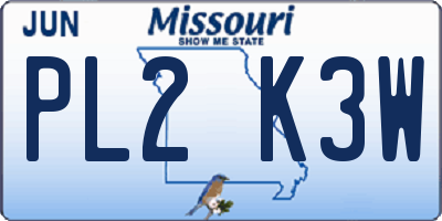MO license plate PL2K3W
