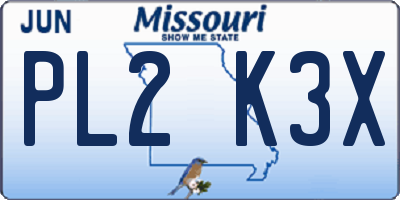 MO license plate PL2K3X