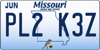 MO license plate PL2K3Z