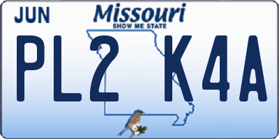MO license plate PL2K4A