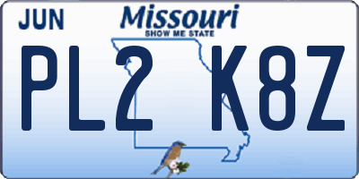 MO license plate PL2K8Z