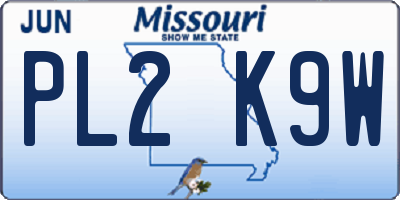 MO license plate PL2K9W