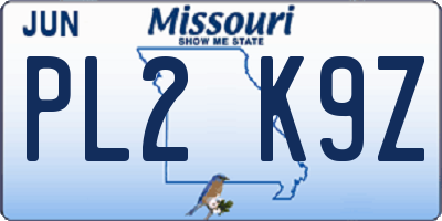 MO license plate PL2K9Z