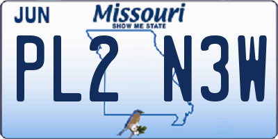MO license plate PL2N3W