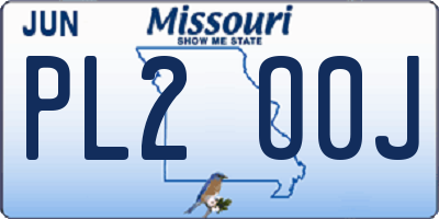 MO license plate PL2O0J