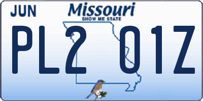 MO license plate PL2O1Z