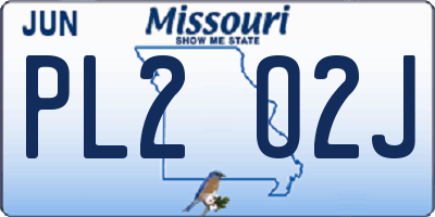MO license plate PL2O2J