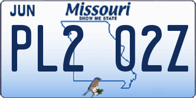 MO license plate PL2O2Z
