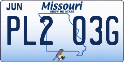 MO license plate PL2O3G