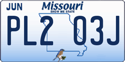 MO license plate PL2O3J