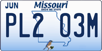 MO license plate PL2O3M
