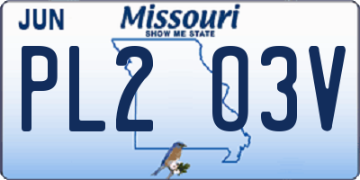 MO license plate PL2O3V