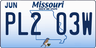MO license plate PL2O3W
