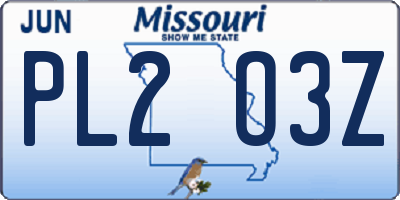 MO license plate PL2O3Z