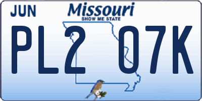 MO license plate PL2O7K