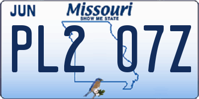 MO license plate PL2O7Z