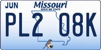 MO license plate PL2O8K